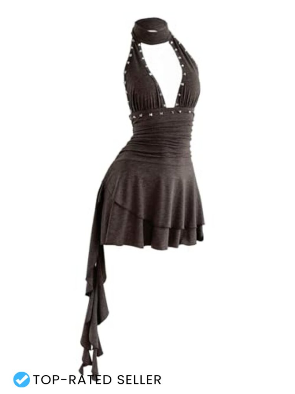 Verdusa Women's Y2K Punk Rivet Tie Backless Halter Ruffle Mini Dress